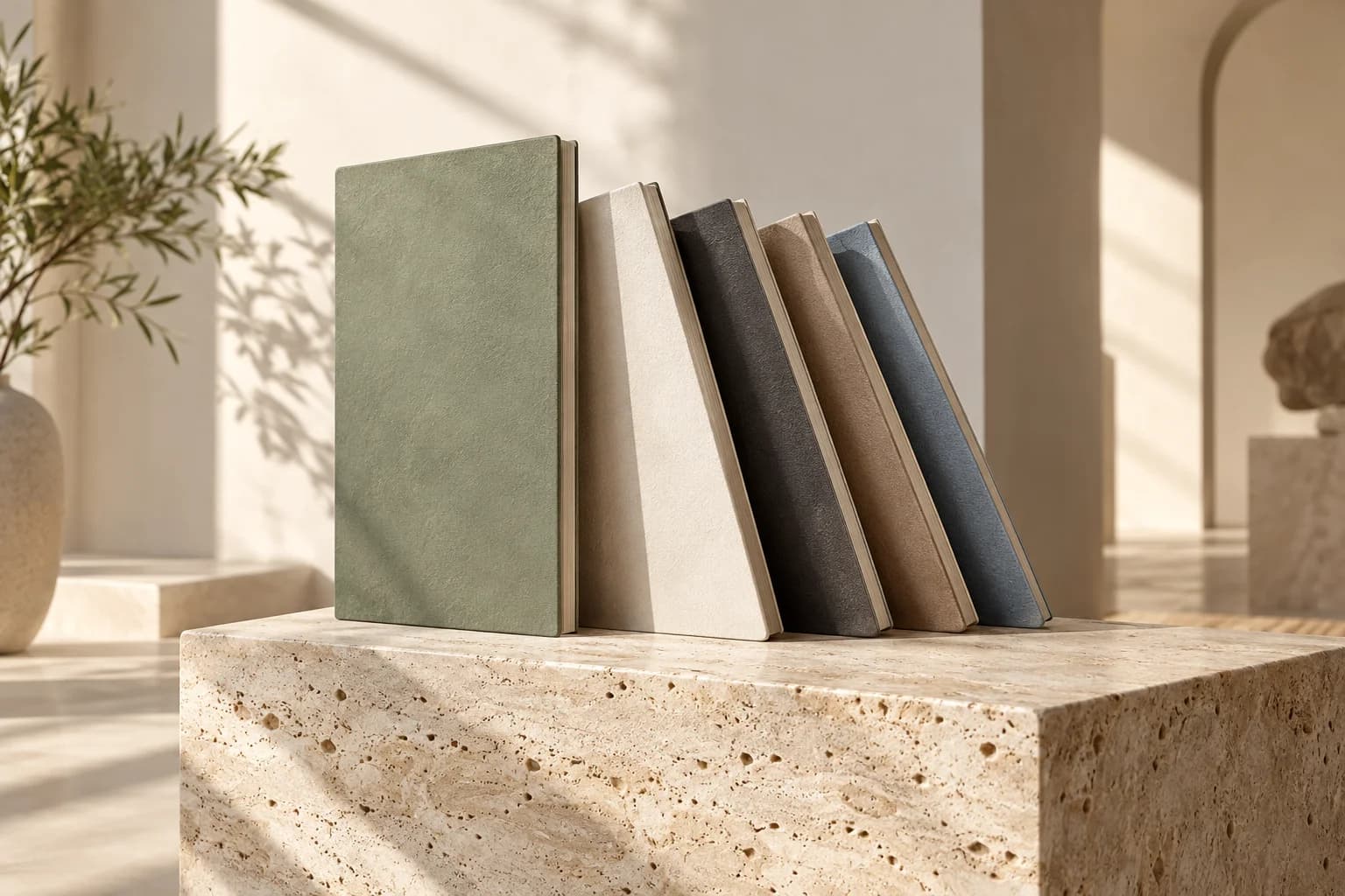 Five sculptural folios representing the Launchist collection; conceptual artwork